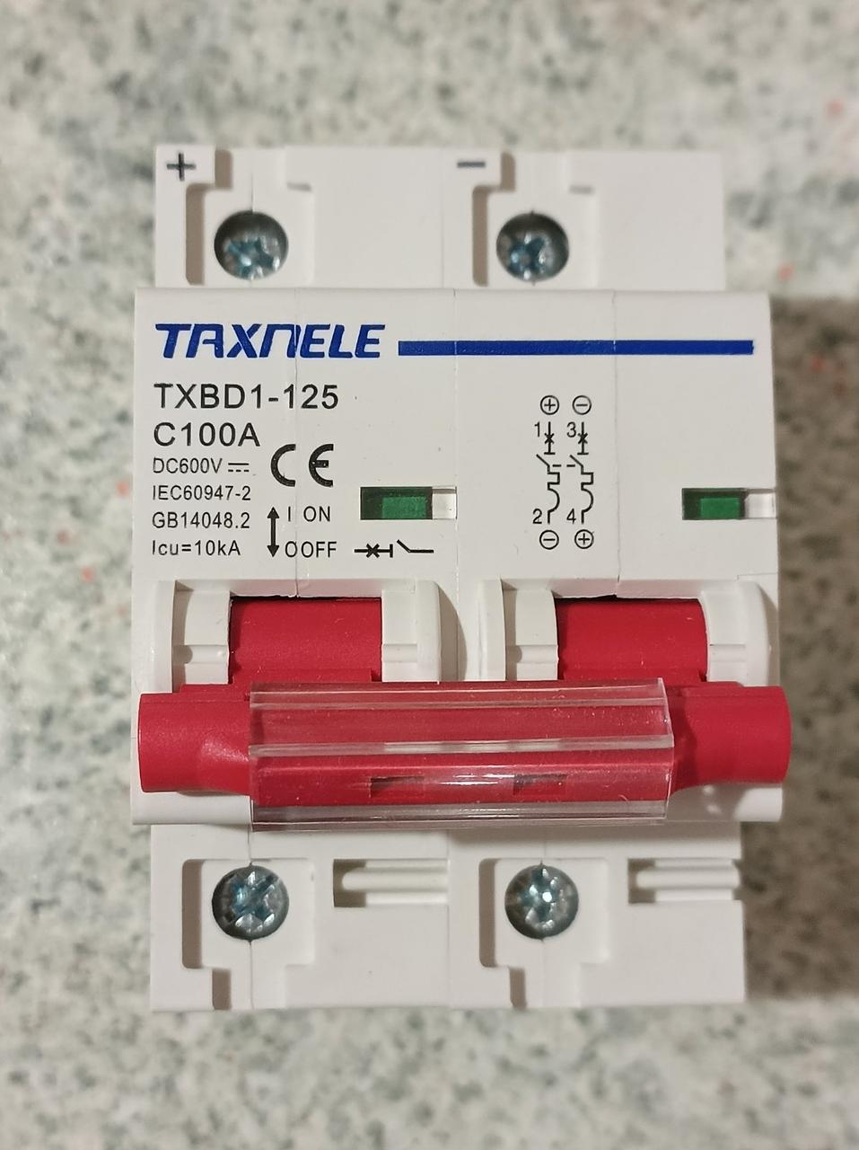 Автомат постійного струму TAXNELE TXBD1-125 2P 100А DC до 600V для акумулятора та інвертора