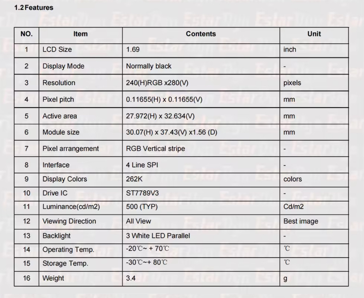 SPI дисплейний модуль TFT 1.69" IPS екран 240×280, контролер ST7789