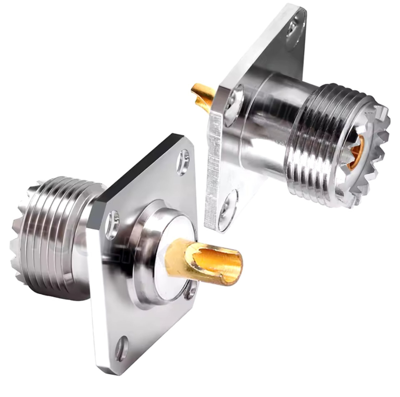 Розʼєм UHF female (PL259, SO-239) приладовий, фланець 25×25 мм 4 отвори