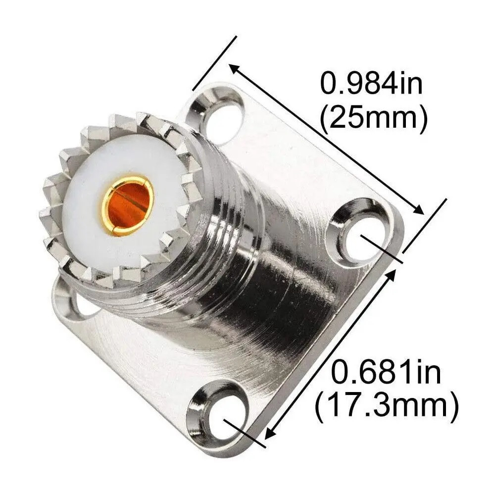 Розʼєм UHF female (PL259, SO-239) приладовий, фланець 25×25 мм 4 отвори