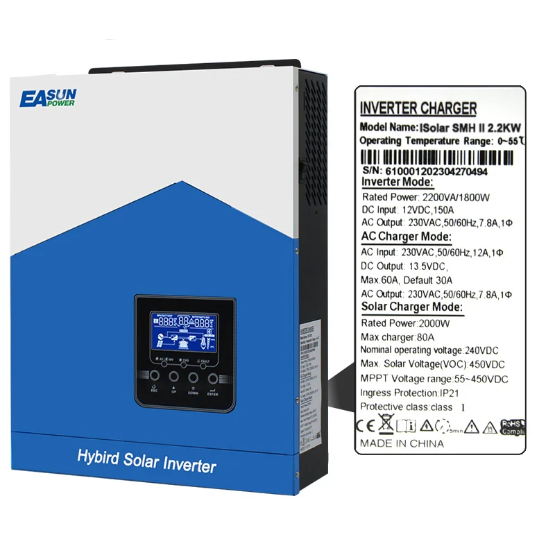 Сонячний інвертор Easun Power 2.2 кВт 12В/220В з MPPT контролером 80А і WiFi — автономна сонячна станція