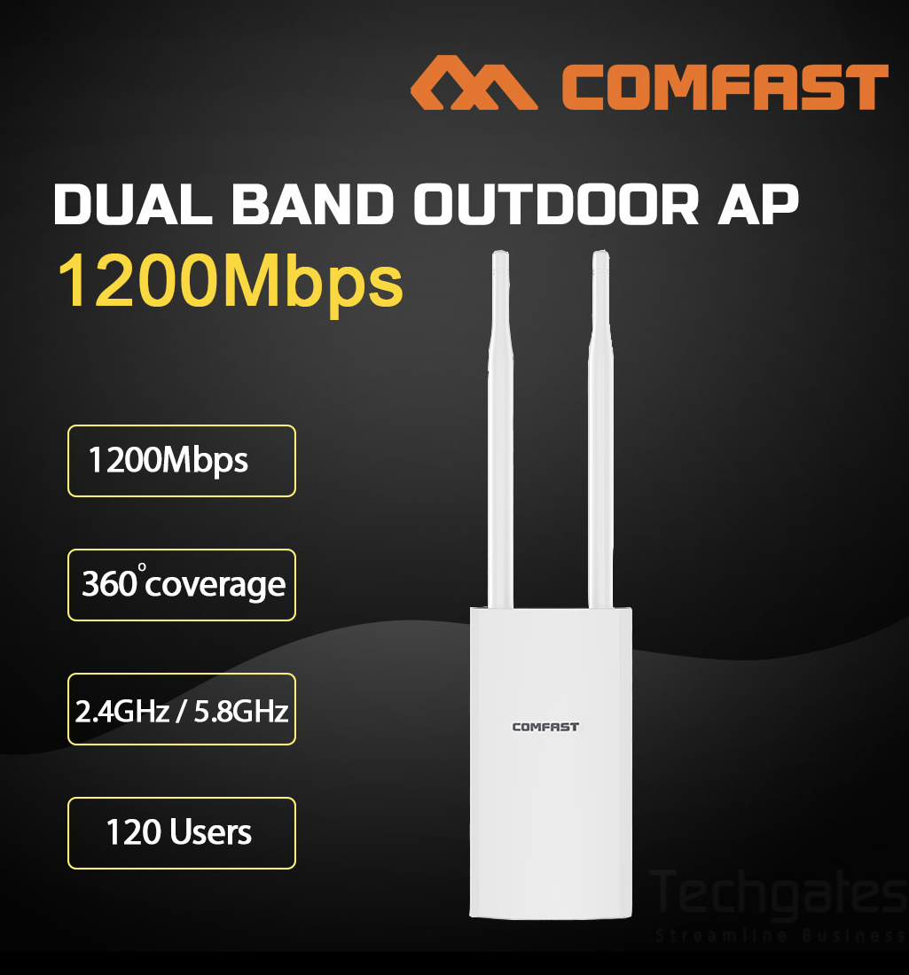 Потужна зовнішня точка доступу COMFAST CF-EW72 V2 1200Mbps Dual Band 2.4GHz + 5GHz