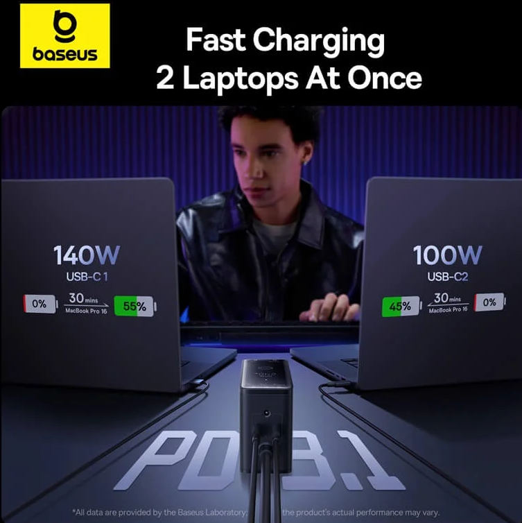 Зарядний пристрій Baseus 240W Digital GaN — потужна зарядна станція з дисплеєм і 5 портами