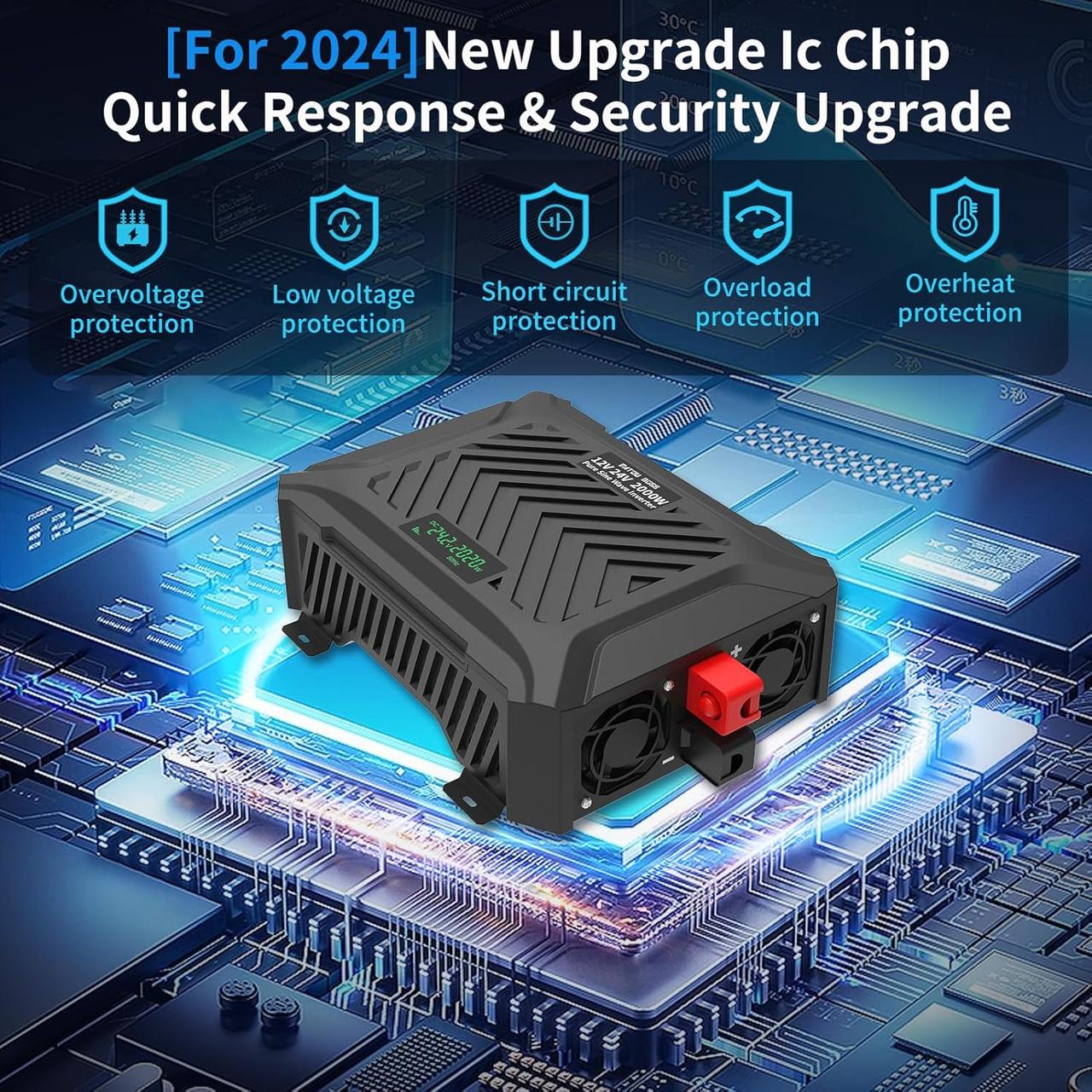 Інвертор Datauboss 2000W Pure Sine Wave DT-PSW-E2000 (12V/24V) з LCD-екраном і захистом