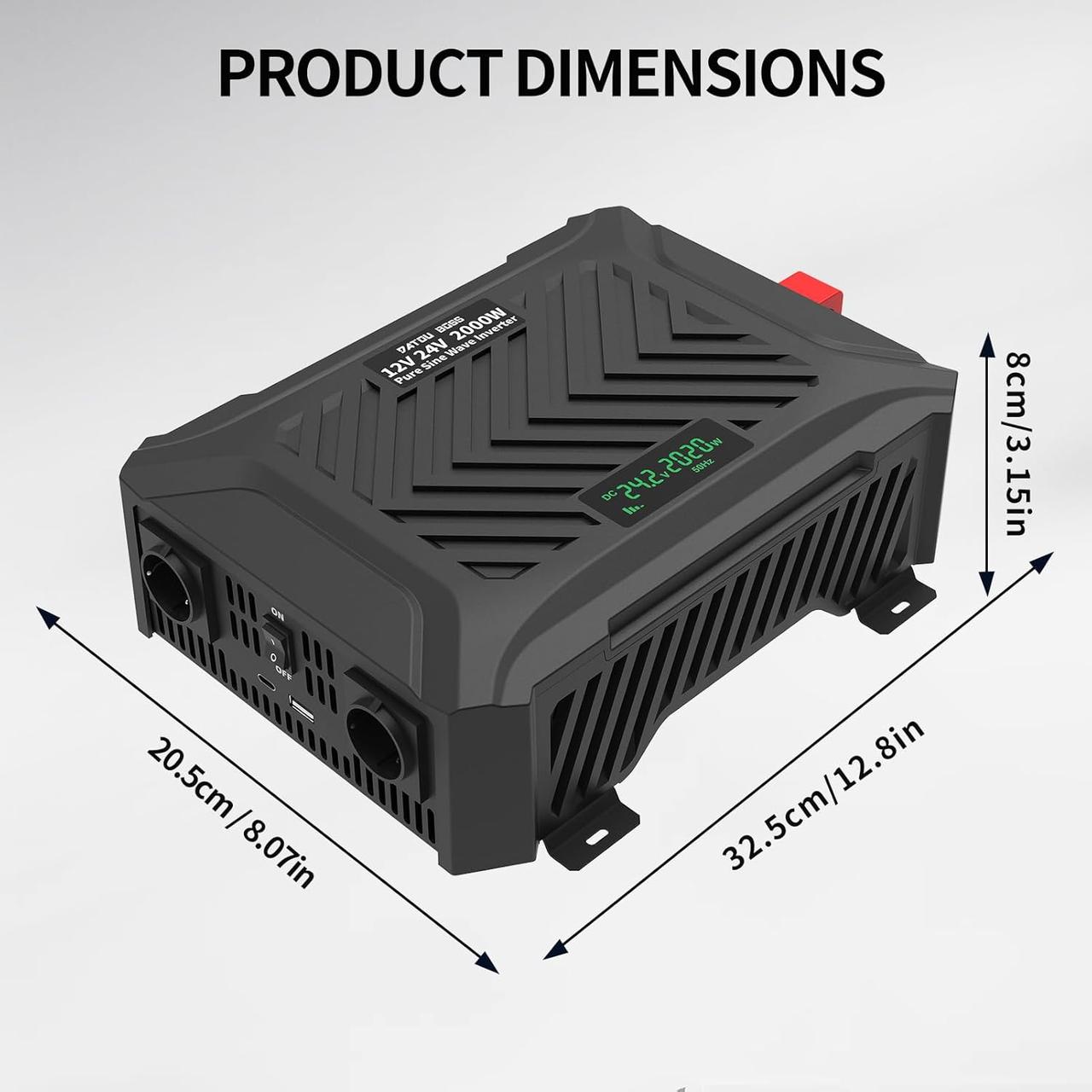 Інвертор Datauboss 2000W Pure Sine Wave DT-PSW-E2000 (12V/24V) з LCD-екраном і захистом