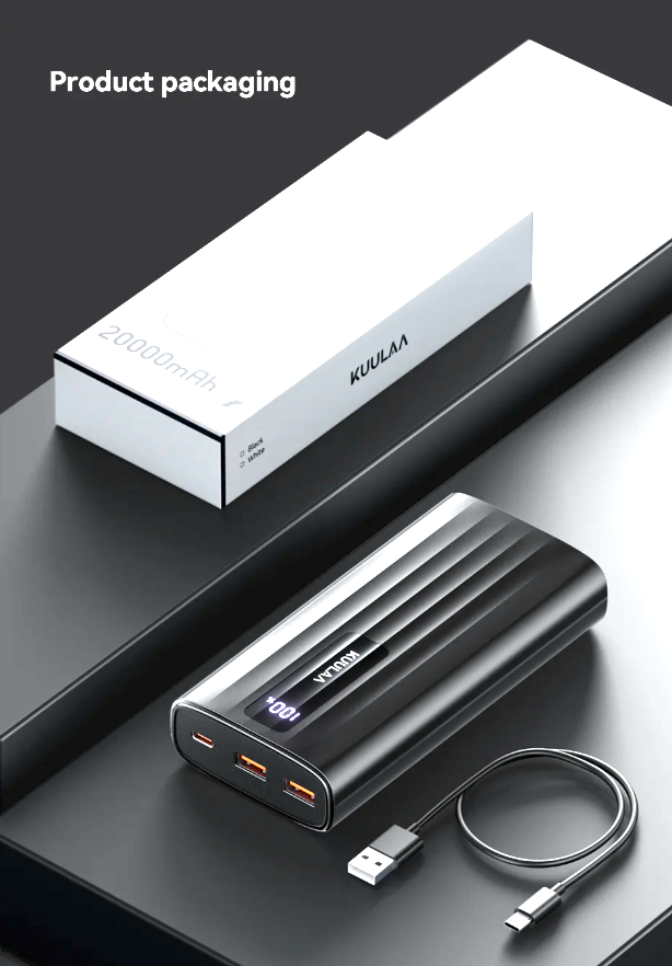 Павербанк KUULAA KL-YD112 20000 мАч 22.5 Вт, Power Bank з цифровим дисплеєм, чорний