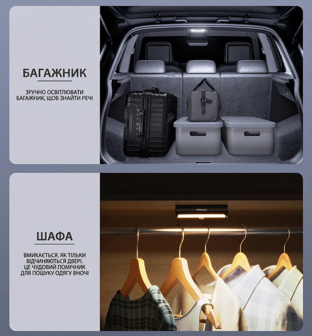 Сенсорний світильник MIXSAS для авто та дому LED, бездротовий, Type-C, акумулятор 500 мАч
