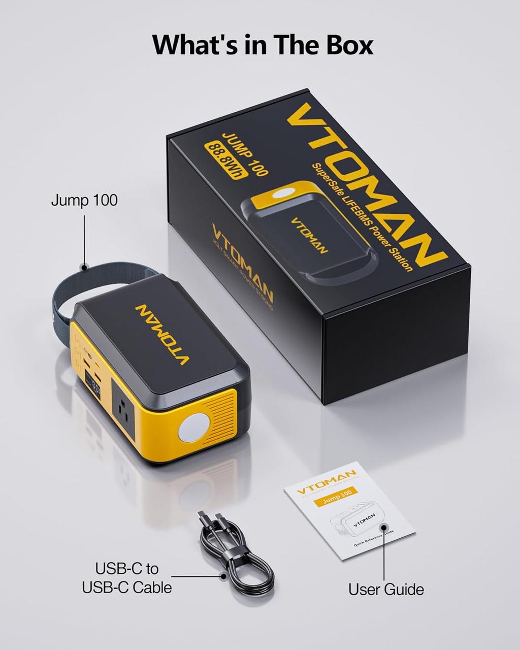Портативна електростанція VTOMAN Jump 100 — сонячний генератор 88.8 Вт·год на LiFePO4 з розеткою 220В
