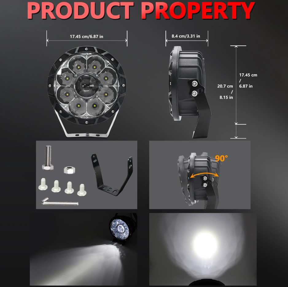 Світлодіодні фари MONDEVIEW E16 7" 120W 4200Lm LED лазерна оптика IP68 9-30V з кабелем