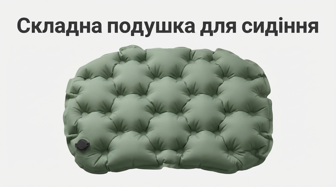 Надувна сидушка для кемпінгу туристична, складана подушка для сидіння 39×28 см, нейлон