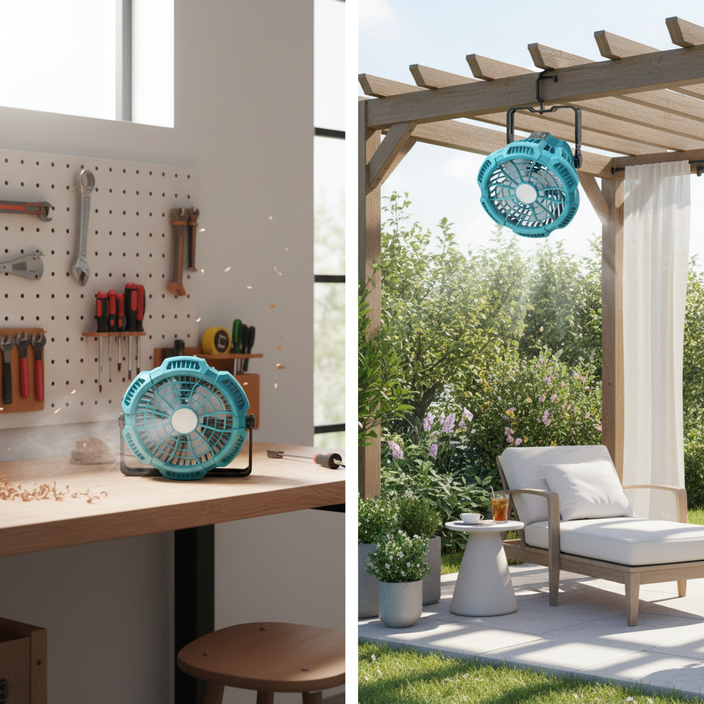 Портативний вентилятор з LED-підсвіткою на акумуляторі Makita 18V — бездротовий, 9 Вт, 3 швидкості, пульт ДУ, таймер