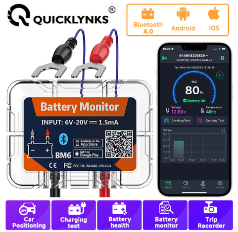 Bluetooth монітор акумулятора ANCEL BM200 12V для авто, тестер батареї, контроль напруги через смартфон Android/iOS