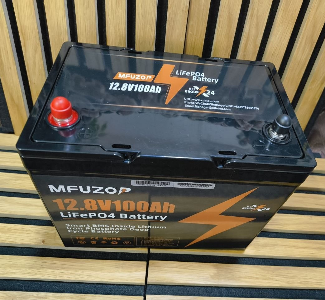 LiFePO4 акумулятор MFUZOP 12.8V 100Ah 1280Wh з BMS — літій-залізо-фосфатна батарея для інвертора, сонячних панелей, ДБЖ