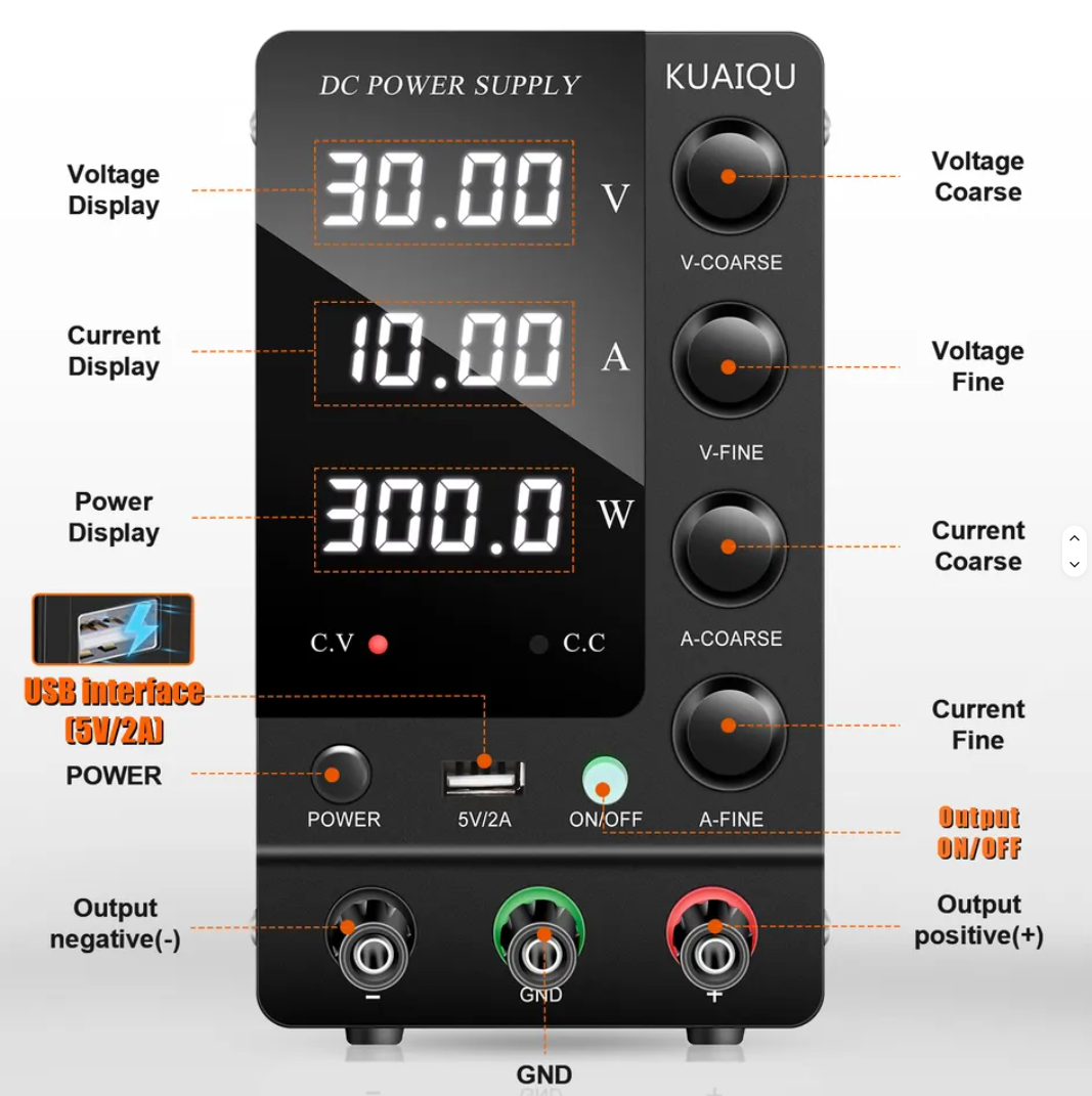 Лабораторний блок живлення KUAIQU SPS-C3010S 0–30 В 0–10 А 300 Вт із захистом OCP/OVP